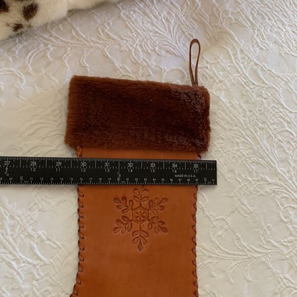 ‎Vintage Leather boho Handmade Christmas Snowflake Brown Fur Tooled Stocking - Picture 11 of 11